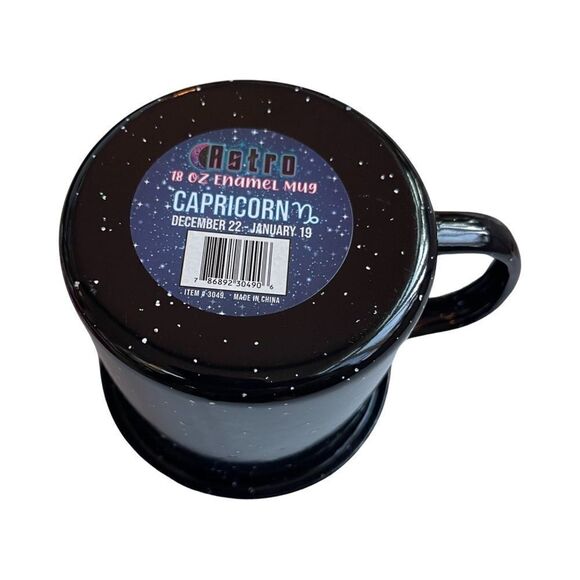 Capricorn Astrology 18 oz Enamel Campfire Mug Zodiac Symbol Blk White & Gold NWT - Picture 6 of 7